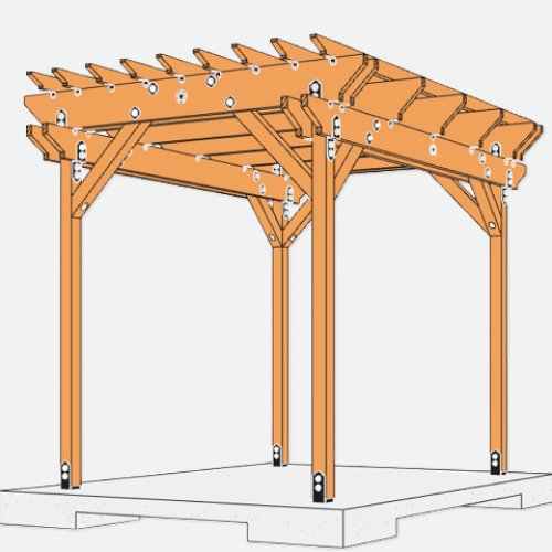 Architectural rendering of a freestanding wood pergola.