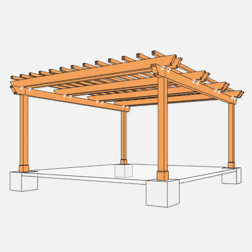 Architectural rendering of a freestanding wood pergola.