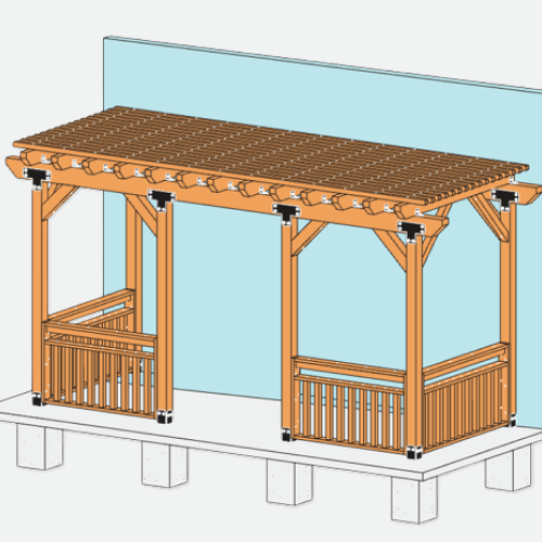 Architectural rendering of a freestanding wood porch pergola.