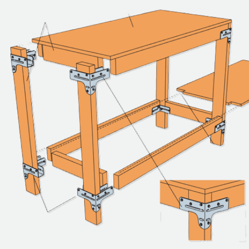 Architectural rendering of a wood multipurpose work table.