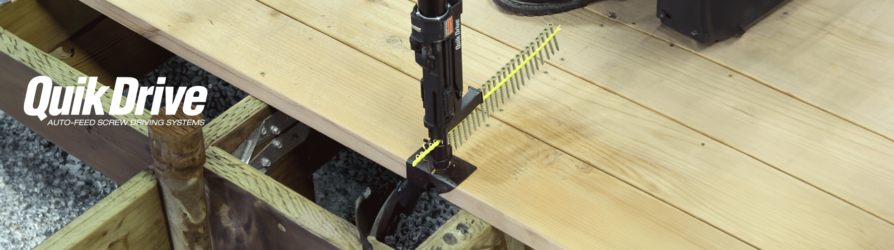 Use of Quik Drive auto-feed screw driving system on a decking project.