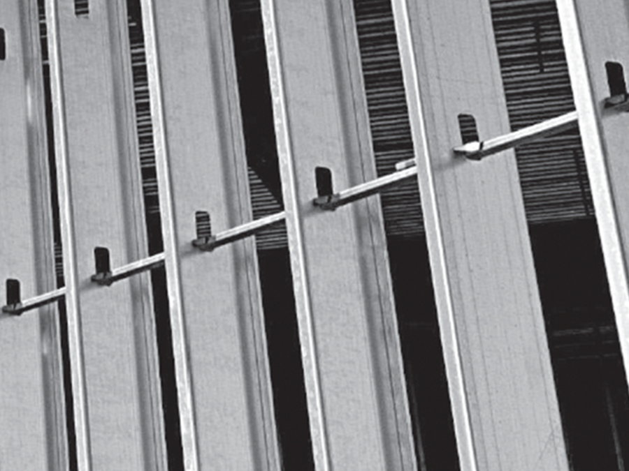 Black and white image of Cold Formed Steel framing with bridging connector products connecting frames.