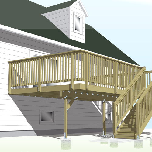 Deck design illustrating highlighting connectors and fasteners.