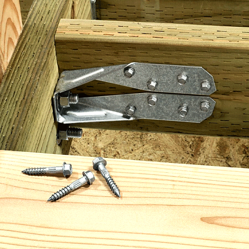 Close up of guard post connector and fasteners.