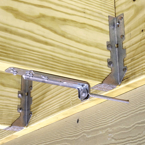 Close up of tension ties used for creating lateral-load connections.